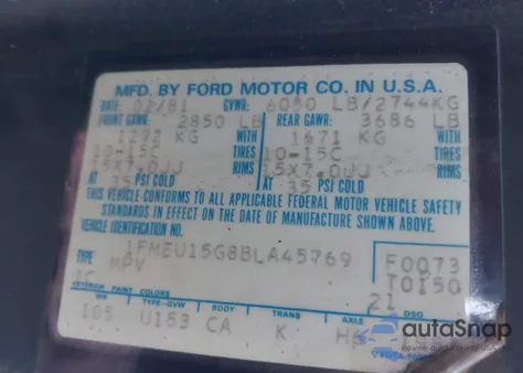 1981 Ford Bronco U100 z USA, uszkodzony, nr VIN 1FMEU15G8BLA45769